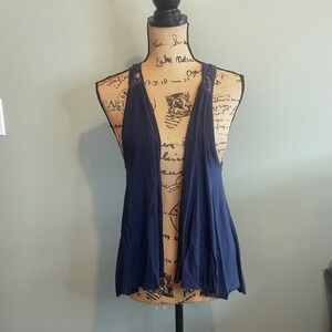 Mudd Women Casual Resort Boho Crochet Lace Open Front Shrug Cardigan Blue Medium